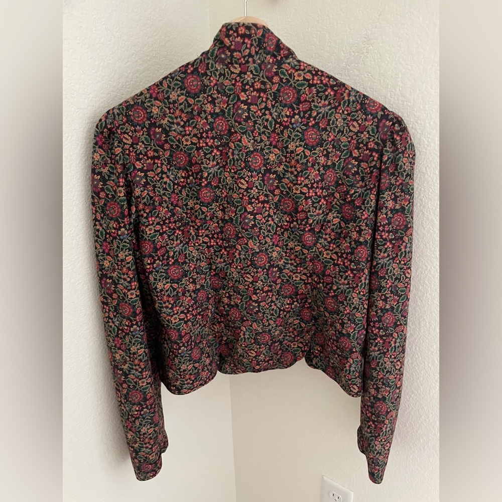 Vintage handmade brown red floral 2 piece set midi skirt and puff sleeve jacket - Picture 5 of 13
